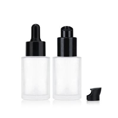 China Skin Care Cosmetic Packaging Container 20ml 30ml 50ml Frosted Clear Cosmetic Dropper Bottle Matte Serum Glass Bottle With Pump for sale