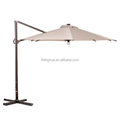 China Modern 11ft Solar Lightweight Outdoor Round Offset Patio Aluminum Cantilever Umbrella With Wind Duct for sale