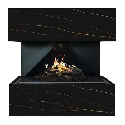 China 3 Sided With Flames Modern Design Realistic Black Mantel Electric Fireplace With Stunning Virtual Fire for sale