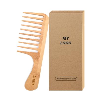 China Eco-friendly Natural Bamboo Wide Tooth Comb Used For Detangling Hair With Handle For Home Use for sale