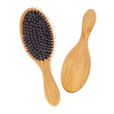 China Nondisposable Natural Boar Bristle Thickening Eco-Friendly Handle Nylon And Bamboo Hair Brush With Custom Logo for sale