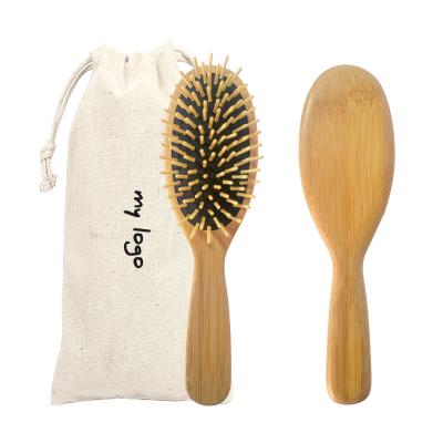 China Nylon Bristle Detangling Hair Brush Eco-Friendly Oval Bamboo Handle Natural Shape Nondisposable With Custom Logo for sale