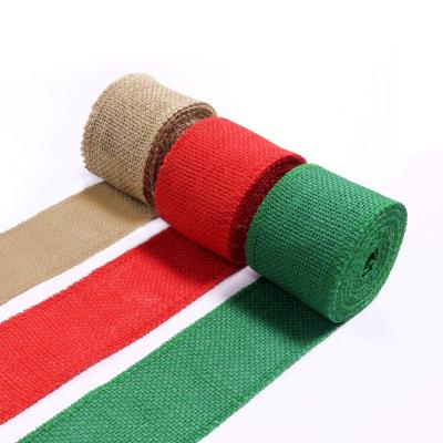 China Wholesale Natural Red Burlap Bow Ribbon Stain Burlap Christmas Wedding Ribbon Green High Grade Packing Green for sale