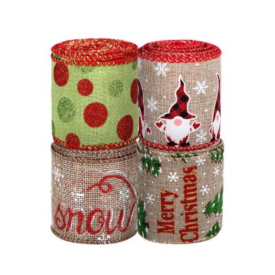 China Christamas Home Decoration Factory Wholesale 63mm Ribbon Christmas Tree Decoration Ready Made Ribbon Cable Burlap Christmas Ribbon for sale