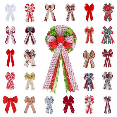 China 100% Polyester Factory Direct Sale Christmas Ribbon Bow Christmas Wreath Ribbon Large Plaid Christmas Ribbon Bows Hanger for sale