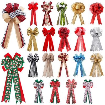 China 100% Polyester Customized 2023 Western Style Hot Selling Plaid Burlap Ribbon Bow For Gift Christmas Tree And Room Decorative for sale