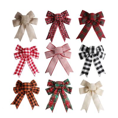 China Burlap factory customized large 10 inch burlap bowknot Christmas handmade deco bow for Christmas tree decoration for sale