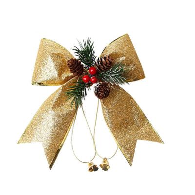 China Wholesale Low Price Craciun Christmas Tree Garland Burlap Ornaments Stripe Ribbon Bow Linen Burlap Cable Edge Bow Tie For Indoor Outdoor for sale