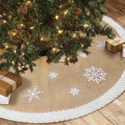 China OEM 48inch Christmas Home Decoration Snowflake New Year Christmas Tree Mat With Glitter Canvas Skirt for sale