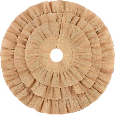 China Wholesale 39.4inch Christmas Decoration Raw Canvas Tree Skirt With Ruffles And Pleated Collar Country Canvas Christmas Tree Skirt Decorative Rug for sale