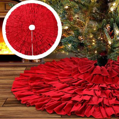 China High Quality 39.4inch Raw Canvas Christmas Tree Skirt With Ruffles And Pleated Collar Country Canvas Christmas Tree Skirt Decorative Rug for sale