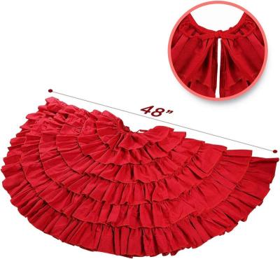 China Custom 122cm Christmas Tree Skirt Country Farmhouse Christmas Decorations Holiday Party Red Pleated Decorative Tree Skirt for sale