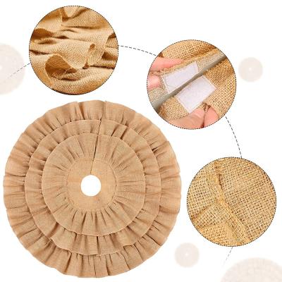 China Christmas Decoration Hot Sale Natural Canvas Christmas Tree Skirt With Ruffles Pleated Burlap Country Christmas Floor Mat Tree Skirt Decorative Rug for sale