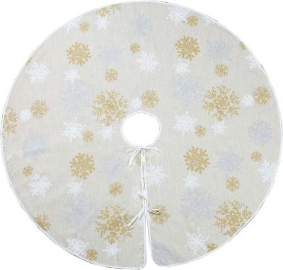 China Christmas Decoration Custom Shape 60inch Polyester Canvas Snowflake Model Christmas Tree Skirt For Christmas Tree Decorations for sale