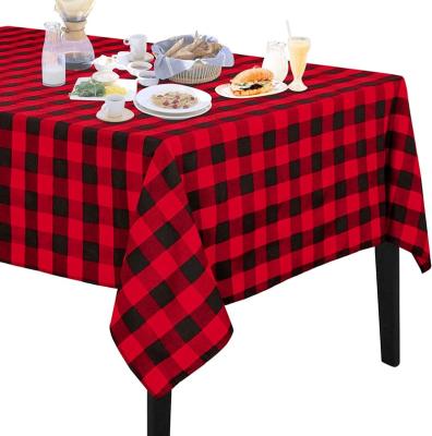 China Wholesale Waterproof Polyester Fabric Tablecloths Wholesale Red Plaid Christmas Table Cloth Rectangular Round Decorative Decorative Cover for sale