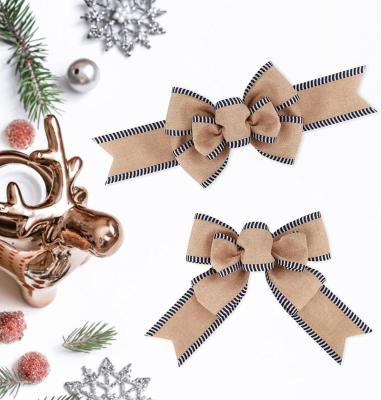 China Party Spot Selling Large Christmas Burlap Ribbon Bow Handmade Wreath Decorative Christmas Ornaments Christmas Tree Decorations Bow for sale