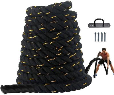 China Tergal Zorro Battle Rope For Fitness Gym Exercise Rope 1.5Inch 30Ft Workout Heavy Rope With Anchor Strap Kit For Strength for sale