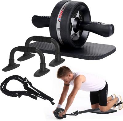 China ABS/PP+ EVA Perfect Home Gym Equipment 6-in-1 ab roller wheel ab roller kit with knee pad, resistance bands, protective lift up bars handles handles for sale