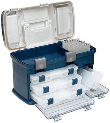 China Blue Silver Plastic Premium Cantilever Tackle Storage Trays Three Cube Tackle System Box for sale