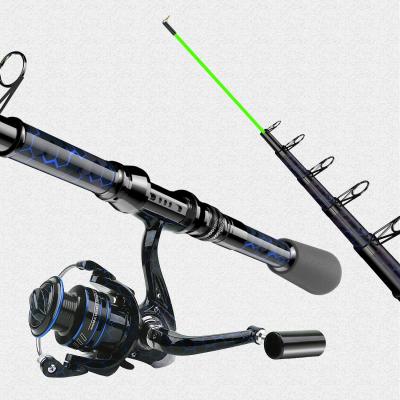 China Carbon Fishing Rod and Reel Combos, Unique Design with X-distortion Painting, Carbon Fiber Telescopic Fishing Rod with Reel Combo for sale