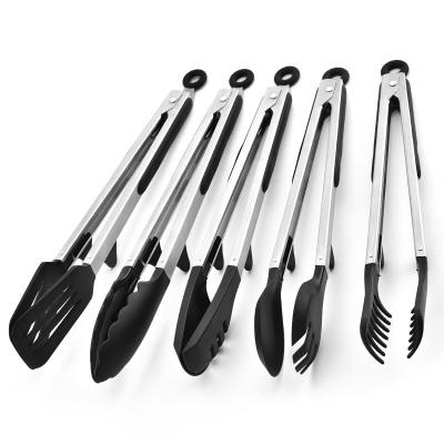 China Durable 316 304 Stainless Steel Silicone Nylon Utensil Sets Kitchen Food Tongs Spatula for sale