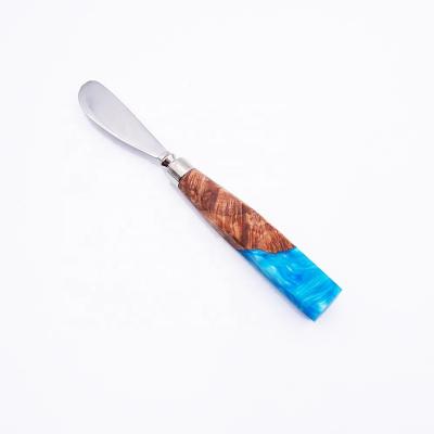 China Resin Disposable Artist Craft Handle Cutlery Butter Knife 304 Stainless Steel Wooden Spreader for sale