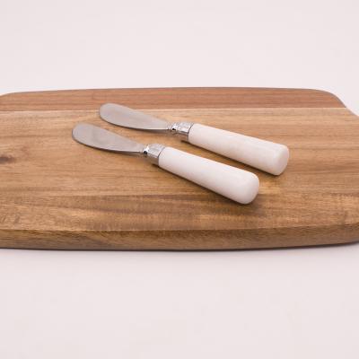 China Sustainable Marble Handle Stainless Steel Bread Butter Spreader Dessert Knife for sale