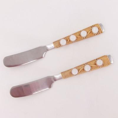 China Viable Gemstone Stainless Steel Cutlery Set Butter Knife Dessert Beaded Spreader for sale