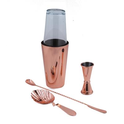 China Viable 304 Stainless Steel Bar Set Small Gauge Sieve Stirrer Boston Shaker Alcohol Mixer Cocktail Set for sale