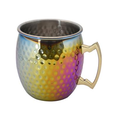 China Viable 600ml 304 Stainless Steel Multicolor Plating Hammered Russian Mugs Moscow Mule for sale