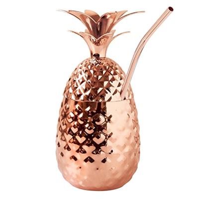 China 500ML Stainless Steel Stocked Rose Gold 304 Copper Mug Tumbler With Lid Squeezer Hammered Pineapple Mug for sale