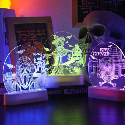 China New Modern Decorative Halloween 3d Night Lights Pumpkin Ghost Skull Ornaments Creative Modeling Lights for sale