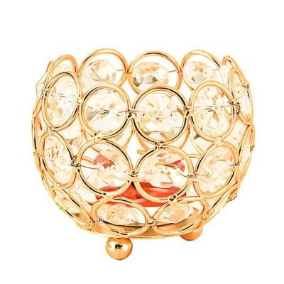 China Home Restaurant Hotel Decoration Gold Crystal Bowl Tea Light Candle Holders for Wedding Cafe Office Table Decorative Centerpieces for sale