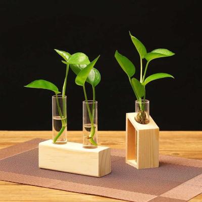 China Novelty Glass Test Tube Holder in Wooden Rack Flower Vase Pots Propagation Station for Hydroponic Plants Garden Decoration for sale