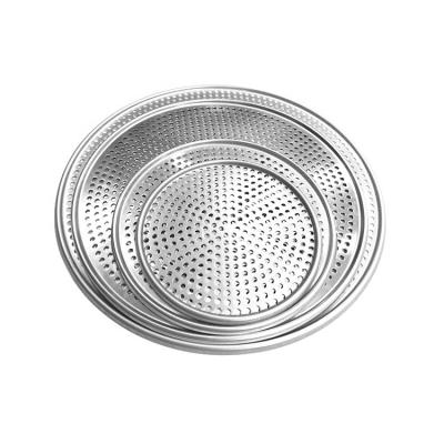 China 12 inch aluminum punch pizza tray pizza plate for oven pizza baking tray flat edge for sale