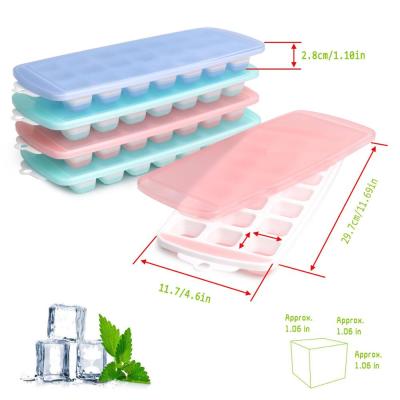 China Food Grade Stocked BPA Free 21 Silicone Tray Molds Ice Cube With Lids for sale