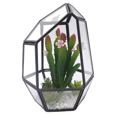 China New Small Classic/Postmodern Geometric Shaped Brass Glass Vase Mini Greenhouse Planter Stand Table for sale