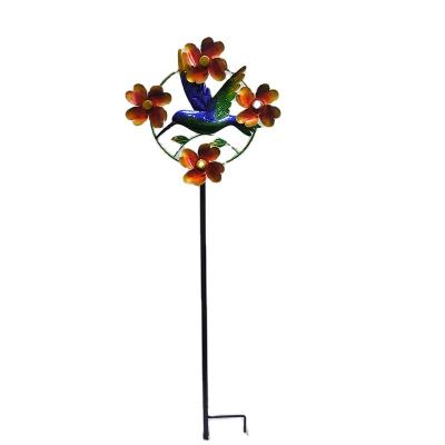 China Art Decor Metal Bird Wind Spinner Garden Flower Wind Sculpt Outdoor Lawn and Garden Stake for sale