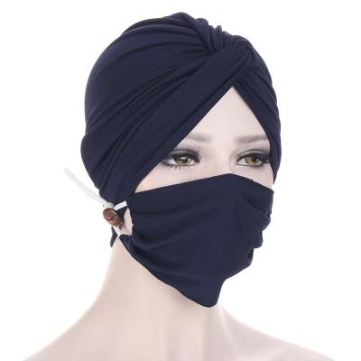 China New Cotton Summer Turban Head Wrap Hat With Inner Facemasks Muslim Women Hijab Hat Set Islamic Simple Tank Top Under Scarf Hats for sale