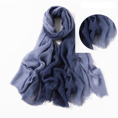 China Soft Viscous Girl Fashion Hijab Girl Fashion Cotton Gradient Color Pleat Fold Printed Muslim Scarf Shawl Women Tank Top Hijab for sale