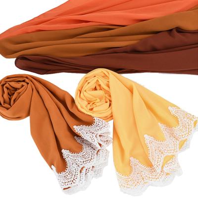 China Hot Selling Custom Made Scarf Hijab Logo Malaysia Plain Instant Bubble Chiffon Lace Islam Shawls Chiffon Summer Chiffon Fabric Hijab for sale