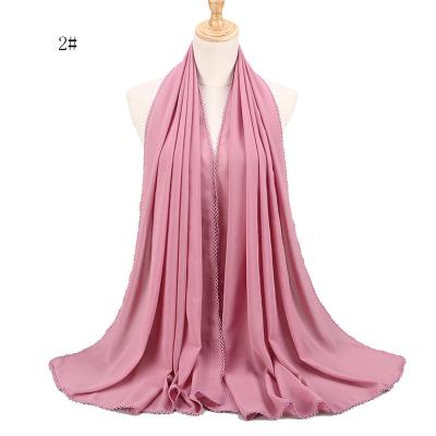 China Malaysian Chiffon Women Lace Up Scarf High Quality Logo Girl Hair Wrap Hijab Custom Made Chiffon Hijab Plain Trim Edge Shawl Muslim Scarf for sale