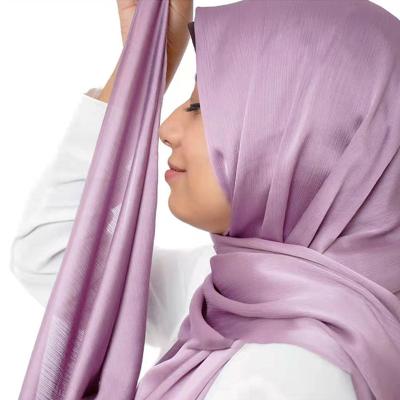 China Silk Polyester Malaysia Product Satin Crepe Hijab New Nice Pleated Shawl Scarf for sale