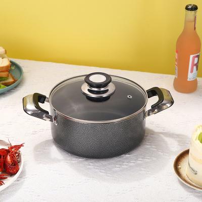 China Sustainable Aluminum cooker casserole suit induction pot bottom soft glue handle non stick double ear soup pot cookware for sale