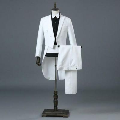 China White Tuxedo Wedding Suits Anti-Wrinkle Wedding Elegant Dinner Suit With Black Silk Collar White Tuxedo For Men for sale