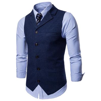 China Anti-Wrinkle Single Breasted Men's Formal Vest Prom Folded Collar Plus Size Men's Vest Men for sale