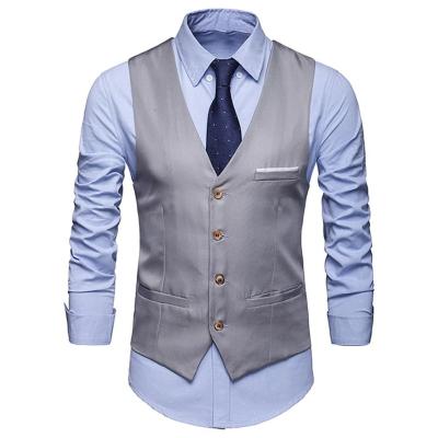 China Anti-Wrinkle Fashion Formal Vest Men's Multi Gray Multi Breasted Pocket Vest Evening Men's Padded Vest for sale