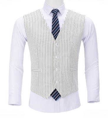 China Classic Men's Autumn Anti-Wrinkle Stripes Formal Casual Men's Waistcoats White Vest Tuxedo Vest for sale