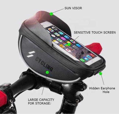 China Carbon Leather + TPU+ EVA Bike Phone Mount Bag Front Frame Handlebar Bag Waterproof Bicycle Accessories Pouch Touch Sensitive for sale