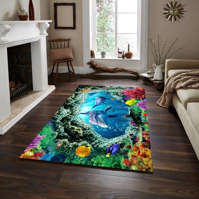 China Chinese Wholesale Living Room Washable Polyester 3d Printed Carpet Ocean Blanket Handmade Miracle Blanket For Living Room Floor for sale